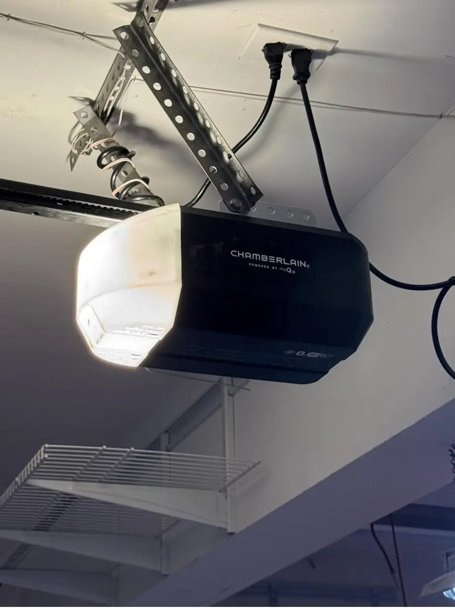 Chamberlain garage door opener installed with new rail