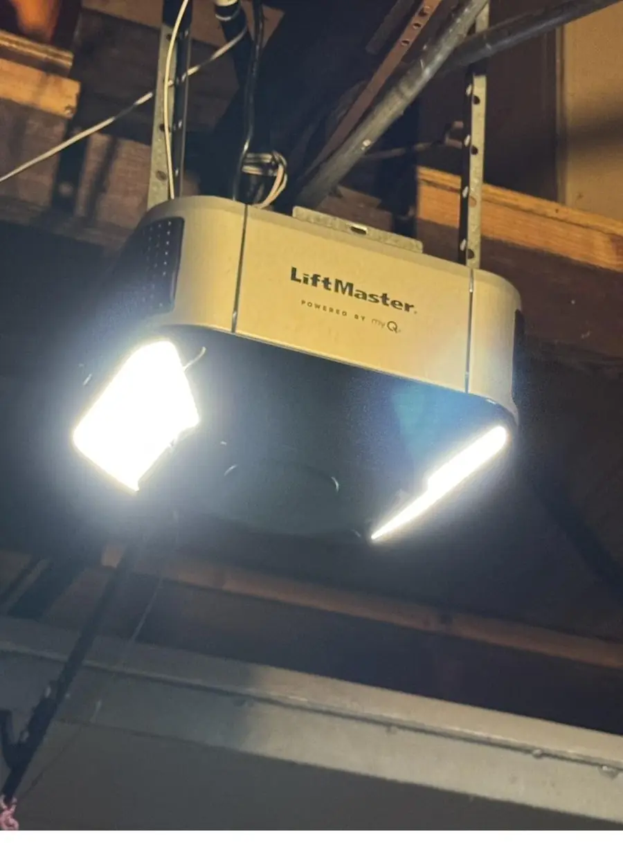 Newly installed LiftMaster opener with integrated LED lights